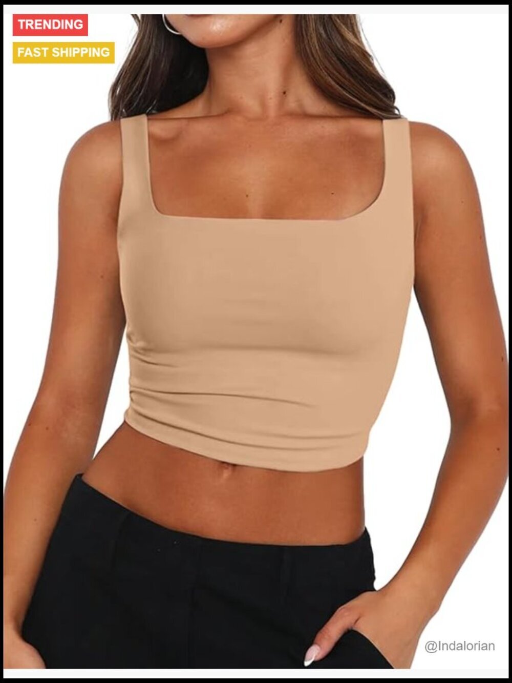 Square Neck Sleeveless Double Layer Crop Tank Top Slim Fit Trendy